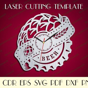 Ölpubklocka dxf, ölpubkonst, ölpub svg, öldekor, ölklocka, ölpresent, present till honom, födelsedagspresent, vektor för CNC, trälaserskuren WCM-33 bild 3