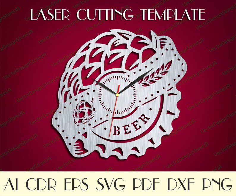 Ölpubklocka dxf, ölpubkonst, ölpub svg, öldekor, ölklocka, ölpresent, present till honom, födelsedagspresent, vektor för CNC, trälaserskuren WCM-33 bild 3