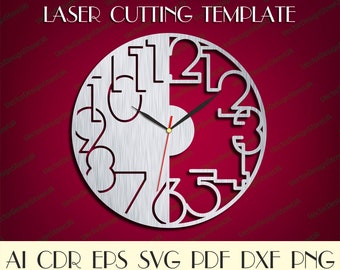 Arte moderno de la pared, reloj de pared moderno, decoración moderna del hogar, reloj de pared único dxf, archivos cortados por láser, archivos dxf para láser, reloj dxf, reloj svg WCM-14