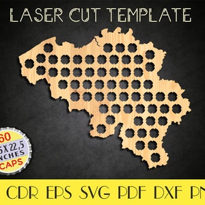 België Beer Caps kaart, België caps houder dxf, België svg, België bier decor, België pub decor, Beer caps houder svg, laser gesneden bestand LCT-57