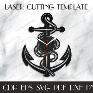 Anker Uhr Dxf, Anker Svg, Anker Dekor, nautische Geschenk, nautische Wandkunst, nautische Svg, nautische Dekor, Laser geschnitten Dateien, Datei für CNC WCM-147