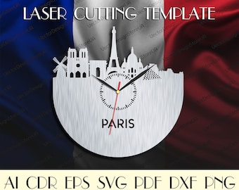 Paris wall art,Paris skyline svg,Paris wall clock,Paris svg,France gift,France decor,Laser cut files,Clock svg,Dxf files for laser WCT-8