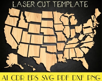 Plik mapy Stanów Zjednoczonych, mapa puzzli USA, puzzle USA SVG, dekoracja ścienna USA, mapa USA w formacie DXF, sztuka USA, prezent na Dzień Ojca, plany CNC, pliki do cięcia laserowego LCT-55