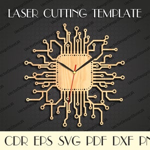 Chip wall clock,Chip svg,Modern wall art,Gift for geek,Birthday gift,Kids decor,Clock svg,Clock template,Clock for cnc,Clock dxf WCM-204