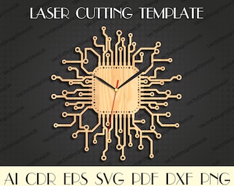 Chip wall clock,Chip svg,Modern wall art,Gift for geek,Birthday gift,Kids decor,Clock svg,Clock template,Clock for cnc,Clock dxf WCM-204
