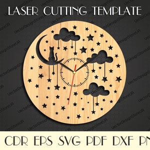 Kids room clock,Nursery decor,Kids wall art,Kids room decoration,Laser cut template,Kids gift, Birthday gift,Vector for CNC WCM-243