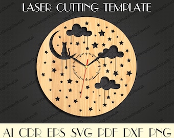 Reloj de la habitación de los niños, decoración de la guardería, arte de la pared de los niños, decoración de la habitación de los niños, plantilla de corte láser, regalo de los niños, regalo de cumpleaños, vector para CNC WCM-243