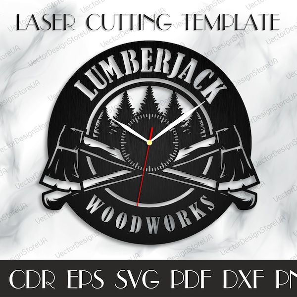 Lumberjack clock svg,Woodsman wall art,Lumberjack svg,Woodsman gift,Lumberjack party decor,Woodsman svg,Vector for CNC,Laser cut file WCM-74