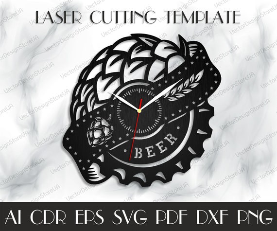Beer pub clock dxf,Beer pub art,Beer pub svg,Beer decor,Beer clock,Beer gift,Gift for him,Birthday gift,Vector for CNC,Wood laser cut WCM-33