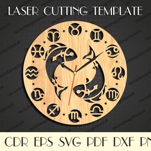 Pisces clock,Pisces svg,Pisces zodiac sign,Astrology Signs svg,Zodiac svg,Pisces gift,Laser cut files,Laser cut wood,Clock svg WCM-162