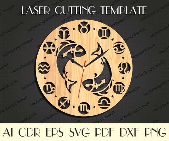 Pisces clock,Pisces svg,Pisces zodiac sign,Astrology Signs svg,Zodiac svg,Pisces gift,Laser cut files,Laser cut wood,Clock svg WCM-162