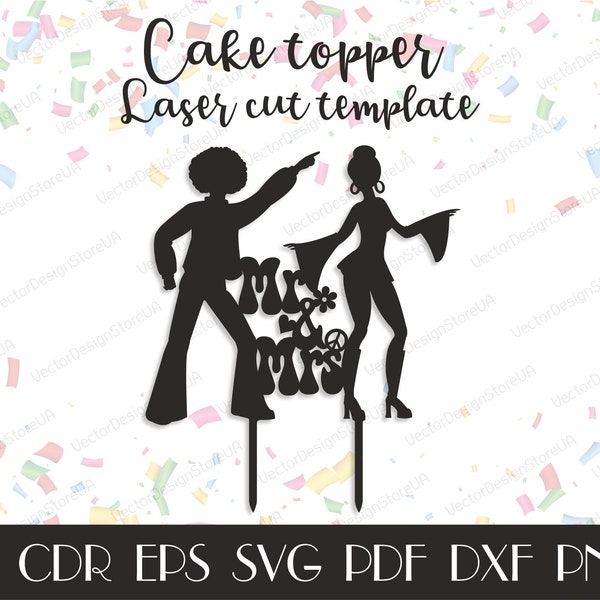 Hippie Mr&Mrs cake topper,Retro Mr Mrs sign,Hippie cake decor,Wedding cake topper,Hippie wedding,CNC file,Cake topper laser cut files CTT-2