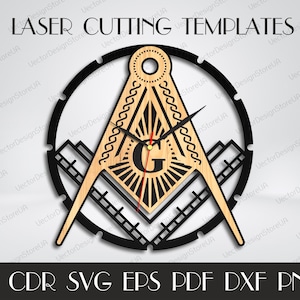 Masonic clock Svg,Mason svg,Freemasonry sign svg,Freemason svg,Masonic decor,Masonic Emblem,Clock file dxf,Laser cut files,CNC plans WCM-215