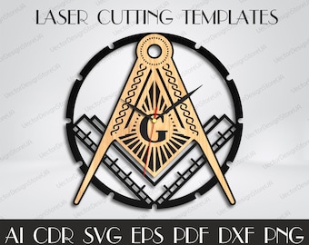 Masonic clock Svg,Mason svg,Freemasonry sign svg,Freemason svg,Masonic decor,Masonic Emblem,Clock file dxf,Laser cut files,CNC plans WCM-215