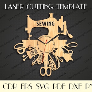 Tailor shop sign dxf,Sewing gift,Sewing Clock svg,Sewing room sign,Sewing svg,Tailor svg,Clock file,Laser cut files,CNC plans WCM-176