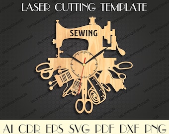 Tailor shop sign dxf,Sewing gift,Sewing Clock svg,Sewing room sign,Sewing svg,Tailor svg,Clock file,Laser cut files,CNC plans WCM-176