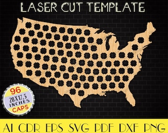 United States Bottle Caps map file,USA Beer caps map,Beer caps holder svg,Beer Cap Display,Fathers Day gift,CNC plans,laser cut files LCT-11