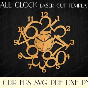 Large numbers clock svg,Wood wall clock dxf,Clock with numbers,Modern clock for wall,Laser cut template,Birthday gift,Vector for CNC WCM-73