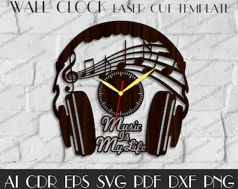 Music Wall Clock svg,Music clock for wall,Music decor svg,Gift for musician,Music hall decor,Clock file,Laser cut template,CNC plans WCM-89