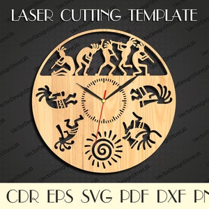 Kokopelli clock svg,Kokopelli art,Kokopelli svg,Kokopelli gift,Kokopelli wall hanging,Laser cut template,Home decor,Vector for CNC WCM-44