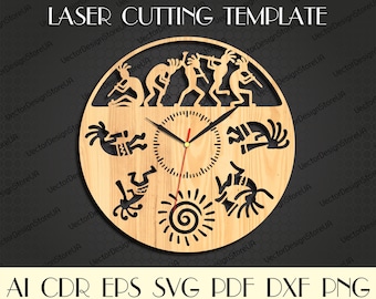 Kokopelli clock svg,Kokopelli art,Kokopelli svg,Kokopelli gift,Kokopelli wall hanging,Laser cut template,Home decor,Vector for CNC WCM-44