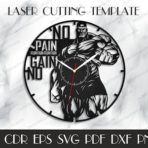 Orologio per bodybuilding svg,Orologio sportivo,Orologio da parete palestra,Sport dxf,Orologio Crossfit per parete,Taglio laser sportivo,Vettore per CNC,Orologio taglio laser WCM-12