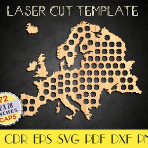 Europa Bier Caps kaart dxf, Europa Bier decor svg, Europa muur kunst, Europa svg, Bier caps houder, Vaders Dag cadeau, CNC plannen, laser gesneden bestanden LCT-59