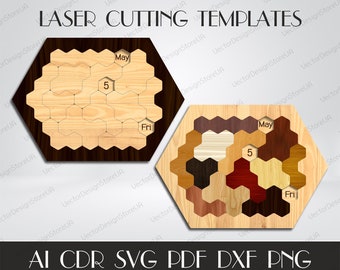 Calendario perpetuo svg,Rompecabezas de calendario diario svg,Rompecabezas cortados con láser,Rompecabezas dxf,Plantillas de rompecabezas,Archivo de rompecabezas,Archivos CNC,Planos CNC S-42