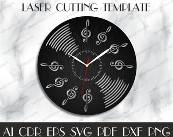 Music files svg,Music clock for wall,Music decor svg,Gift for musician,Music hall decor,Clock file,Laser cut template,CNC plans WCM-165