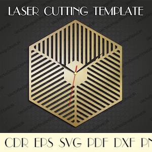 Modernes Wanddekor, moderne Wanduhr, Geometrische Wandkunst, Geometrische Uhr, Laserschnittdateien, Unique Uhr, Geburtstagsgeschenk, Vector für CNC-WCM-137