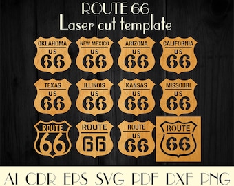Set 12Pcs route 66 sign,Route 66 svg,Route 66 home decor,Laser cut files,Route 66 stencil,CNC plans,dxf files for laser,cnc laser files S-8