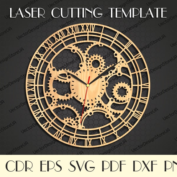 24 hour clock,Clock dxf,Wood wall clock,Cutting model,Laser cut files,Unique clock,Modern clock,Vector for CNC,Clock svg,CNC files WCM-16