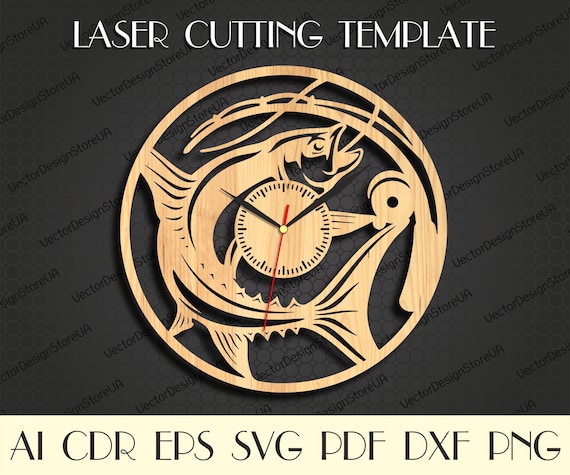 Fishing wall clock,Fishing svg,Fishing decor,Fishing gifts for men,Nautical decor,Nautical wall art,Laser cut files,File for CNC WCM-229