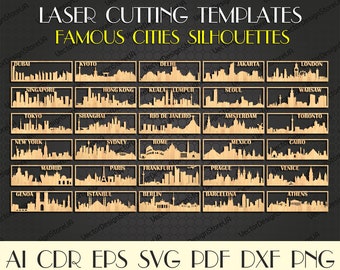 Set 30Pcs Cities wall decor,Cities wall art,Cities skylines,Cities svg,Famous cities,Cities dxf,dxf files for laser,CNC plans cnc file S-4