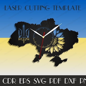 Ucraina decorazione murale, Ucraina arte murale, Ucraina orologio, Ucraina svg, regalo ucraino, I love Ukraine, Laser cut files, Clock svg, dxf files WCM-205