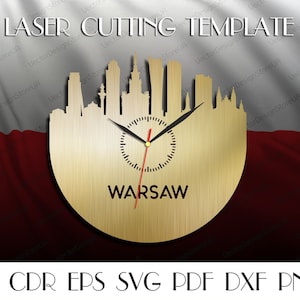 Warszawa decor,Warsaw skyline,Warsaw wall clock,Warsaw silhouette,Polish gift,Polish art,Laser cut files,Clock svg,Dxf files for laser WCT-1