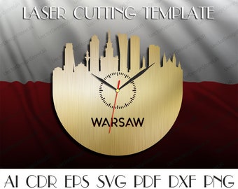 Warszawa decor,Warsaw skyline,Warsaw wall clock,Warsaw silhouette,Polish gift,Polish art,Laser cut files,Clock svg,Dxf files for laser WCT-1
