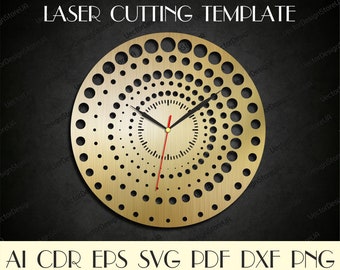 Reloj de vórtice svg, Vortex svg, arte de pared geométrico, decoración moderna del hogar, svg geométrico, archivos Dxf para láser, planos CNC, reloj svg, reloj dxf WCM-172