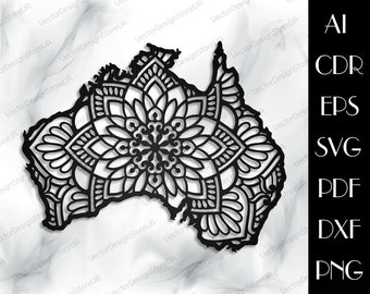 Australia decor svg,Australia svg,Australia Map dxf,Australia Mandala svg,Australia wall art,cnc files for laser,laser cut files LCT-49