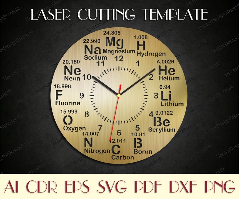 Periodic table clock svg,Chemistry art dxf,Periodic table wall art,Chemical clock,Chemistry gift,Clock laser cut,Cnc plans,Clock dxf WCM-105