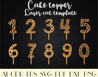 Ensemble de 10 toppers de gâteau de nombre, nombres pour le gâteau, svg de nombres, fichiers dxf de nombres, svg de topper de gâteau, nombres pour le premier anniversaire, diy coupé des fichiers S-22