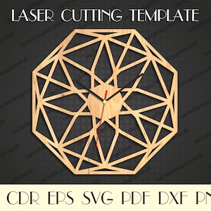 Köksklocka Geometrisk klocka dxf Geometrisk väggkonst dxf Laserskärnade filer Unik klocka Bröllopsgåva CNC-filer för träklocka svg WCM-118