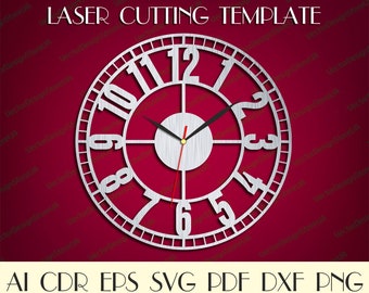 Reloj único, reloj de pared grande, reloj de pared de madera, plantilla de corte láser, reloj de regalo de cumpleaños, vector para CNC, regalo de cumpleaños, reloj cortado por láser WCM-38