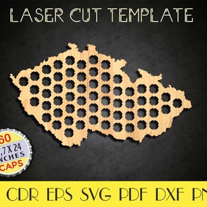 Czech Republic Beer Caps map dxf,Czech Republic map svg,Czech beer art,Beer pub decor,Czech beer cap display,CNC plans,laser cut file LCT-58