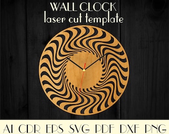 Housewarming clock,Waves clock,3d illusion vector,Spiral clock,Spiral svg,Laser cut template,Unique clock,Vector for CNC,Modern clock WCM-46