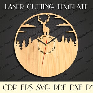 Decorazione della parete dei cervi, cervi svg, arte della parete dei cervi, regalo dei cervi, cervo orologio dxf, arte della parete della natura, arredamento di caccia, arredamento della natura, file tagliati al laser, orologio svg WCM-184