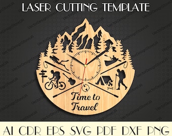 Travel clock svg,Journey art dxf,Trip wall art,Time to travel svg,Travel svg,Travel gift,Travel decor,CNC files,Cnc plans,Clock dxf WCM-259
