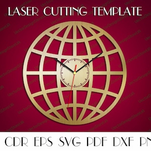 Globus Uhr Svg, Globus Dekor, Globus Svg, Globe-Wand-Kunst, moderne, Wand-Dekor-Datei, Holz Uhr, Dxf-Dateien für Laser, Uhr Dxf, Uhr Svg WCM-111
