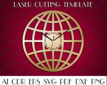 Globe clock svg,Globe decor,Globe svg,Globe wall art,Modern clock,Wall decor file,Wood clock,Dxf files for laser,Clock dxf,Clock svg WCM-111