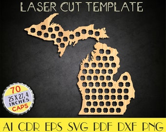 Mapa kapsli Michigan Beer dxf, uchwyt na kapsle Michigan Beer svg, uchwyt na kapsle, prezent dla niego, prezent na dzień ojca, plany CNC, pliki do cięcia laserowego LCT-15